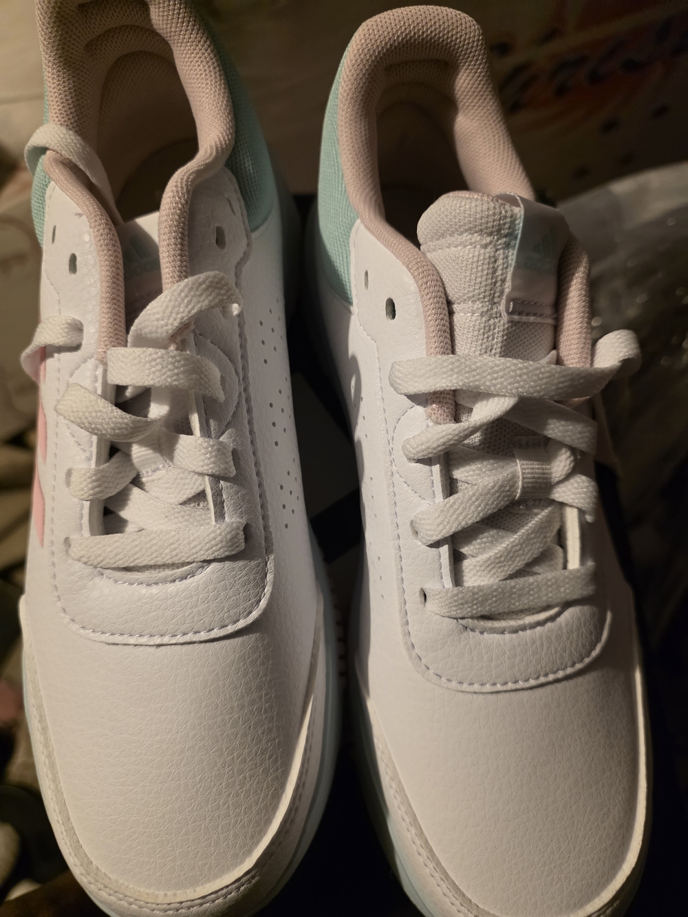 Youth White Sneakers with Pink and Mint Accents - Casual Kids Athletic Shoes